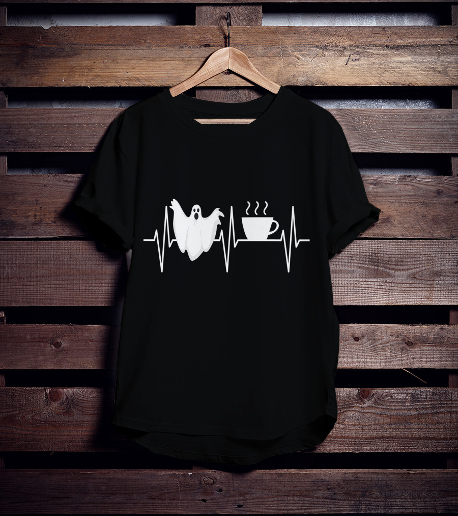 Heartbeat Ghost Coffee Lover Paranormal Hunter T-Shirt