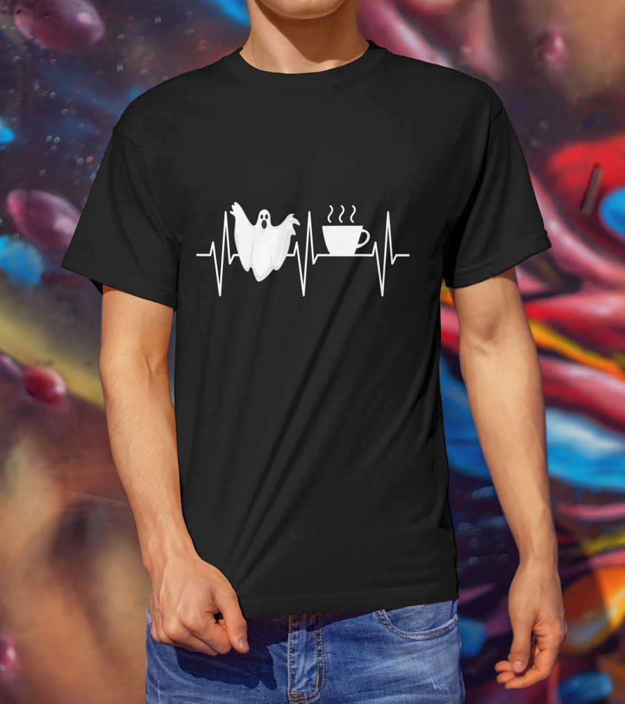 Heartbeat Ghost Coffee Lover Paranormal Hunter T-Shirt