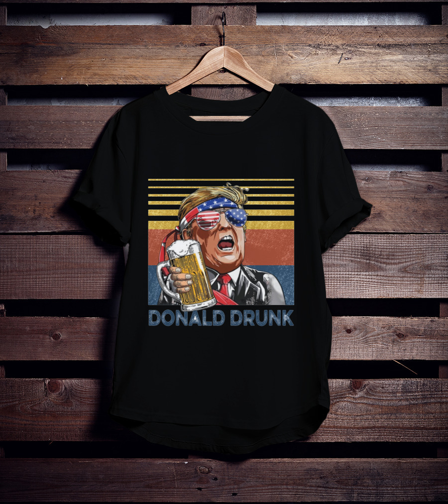 Donald Drunk Retro American Flag Beer Glass T-Shirt