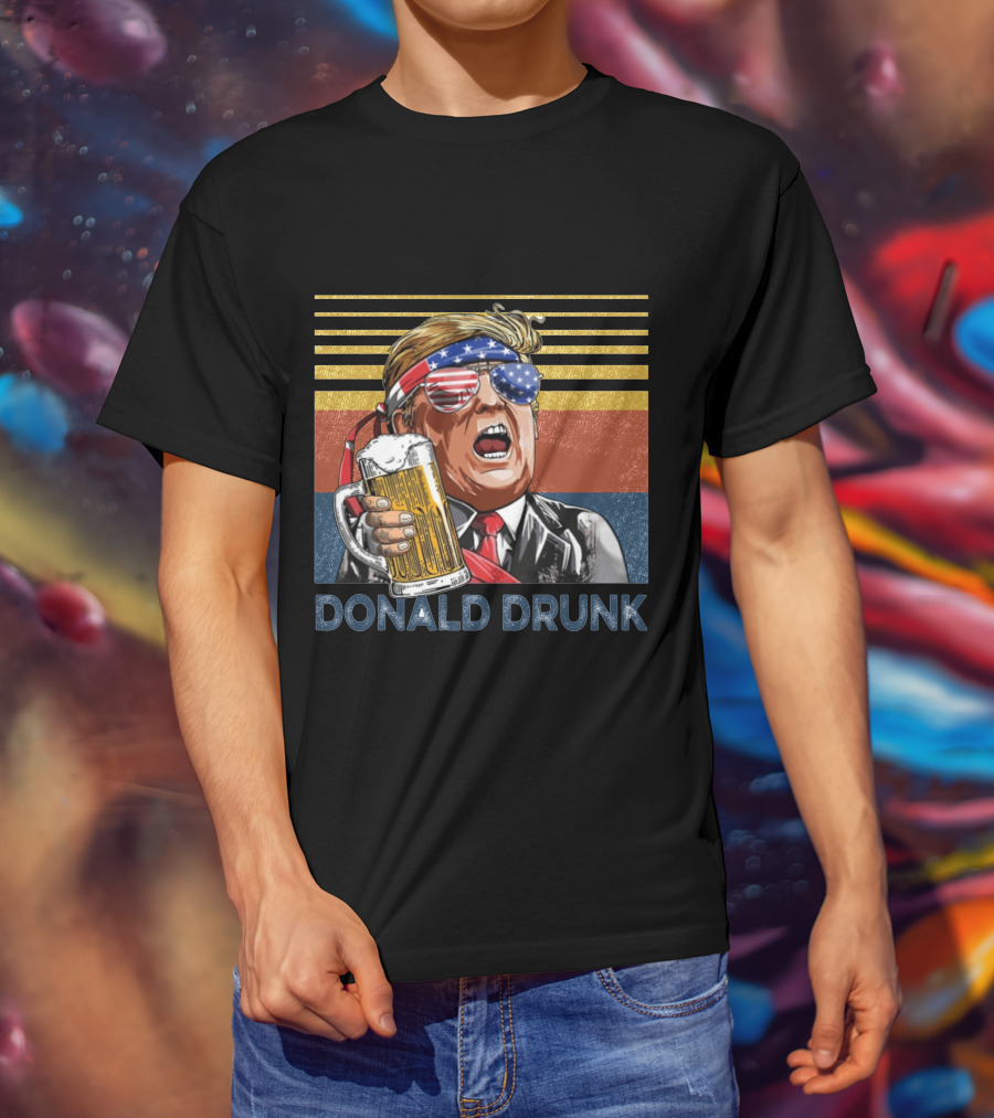 Donald Drunk Retro American Flag Beer Glass T-Shirt