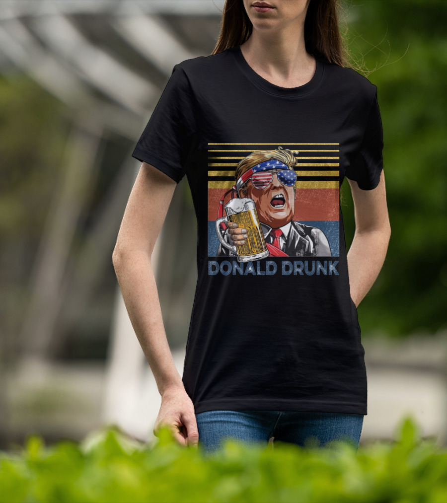 Donald Drunk Retro American Flag Beer Glass T-Shirt