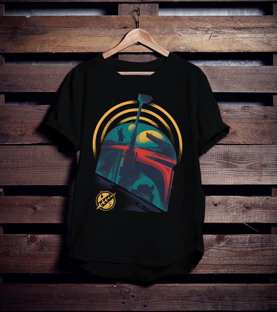 Ruler Of Mandalore Bounty Hunter Helmet With Galactic Symbols And Rising Moons T-Shirt