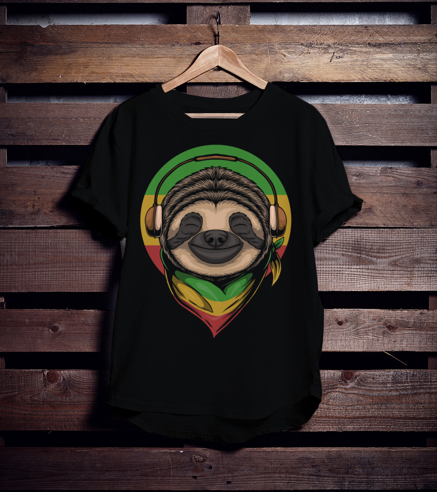 Sloth Rasta Headphones Rasta Colors T-Shirt