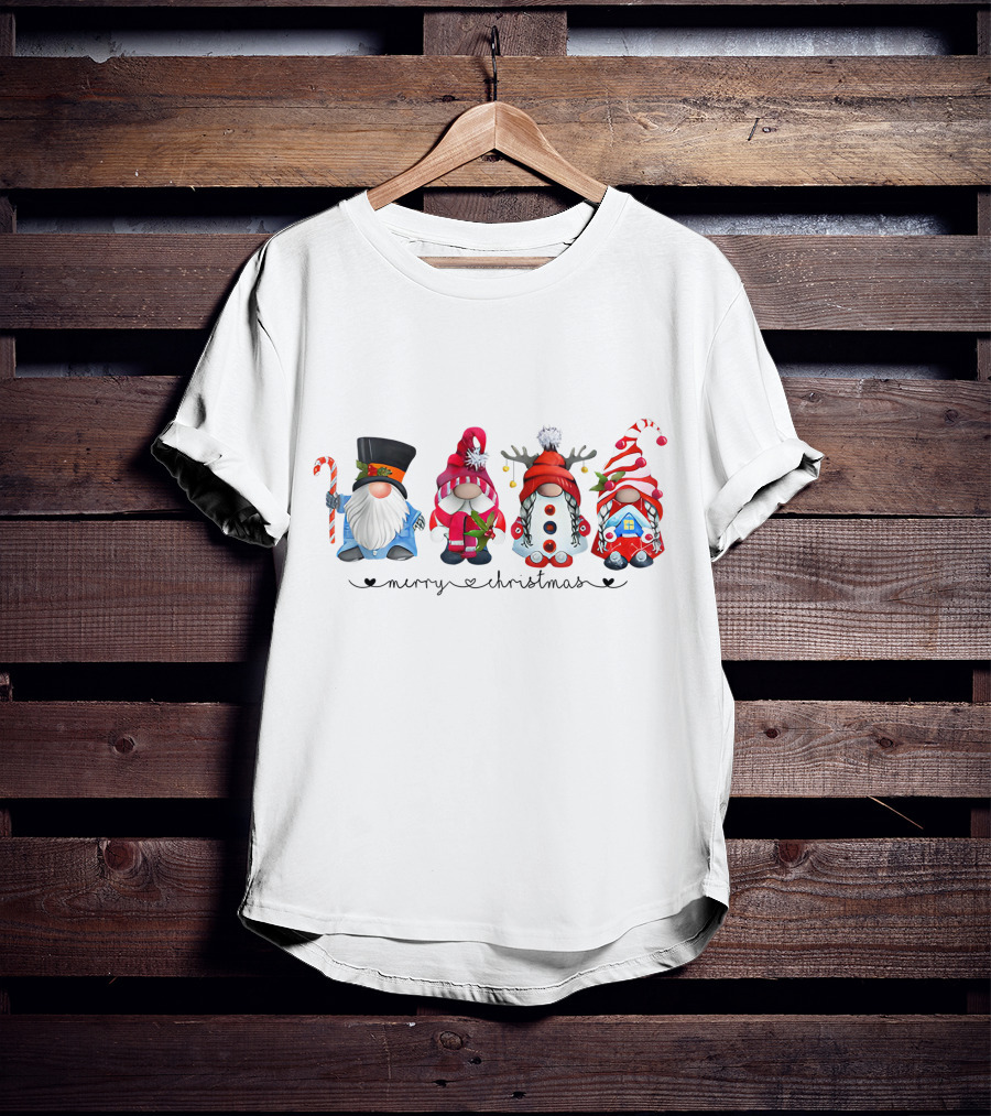 Merry Christmas Gnome Candy Cane Reindeer Santa House T-Shirt