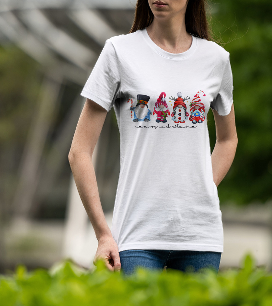 Merry Christmas Gnome Candy Cane Reindeer Santa House T-Shirt