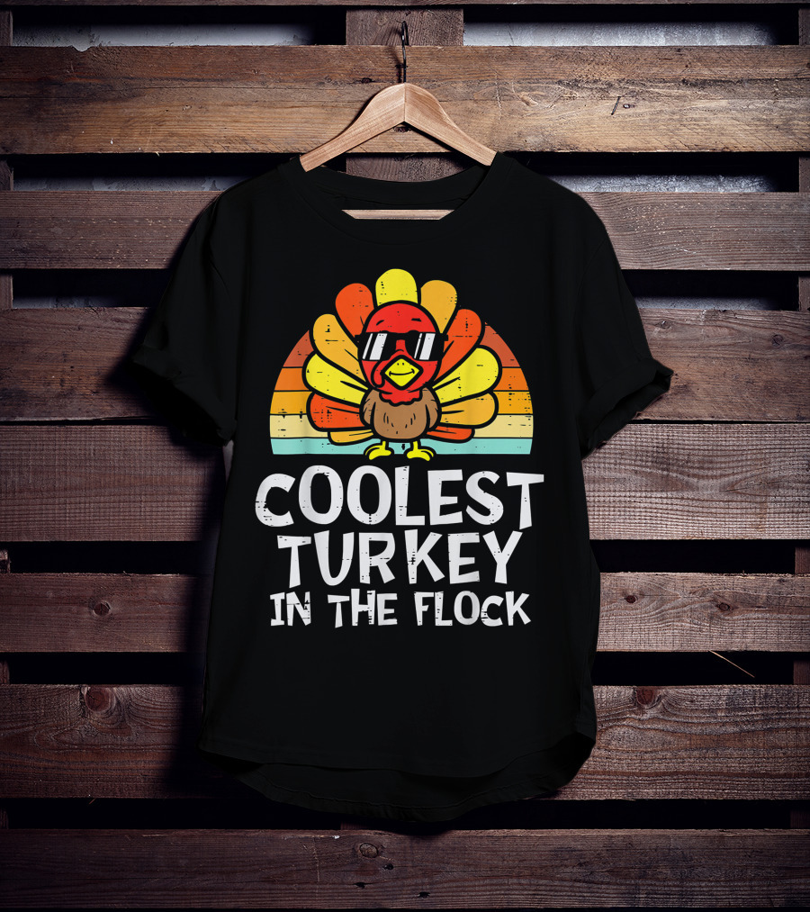 Coolest Turkey In The Flock Retro Sunglasses Vintage Sunset T-Shirt
