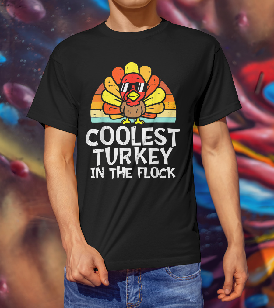 Coolest Turkey In The Flock Retro Sunglasses Vintage Sunset T-Shirt
