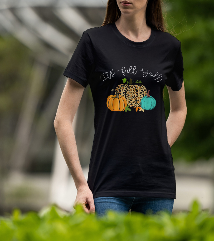It's Fall Y'all Pumpkins Leopard Print T-Shirt