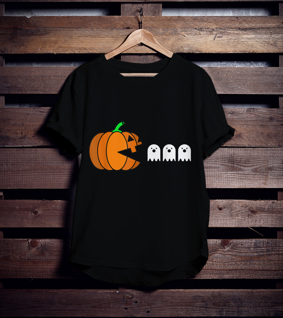 Halloween Pumpkin Pac-Man Style Ghosts T-Shirt