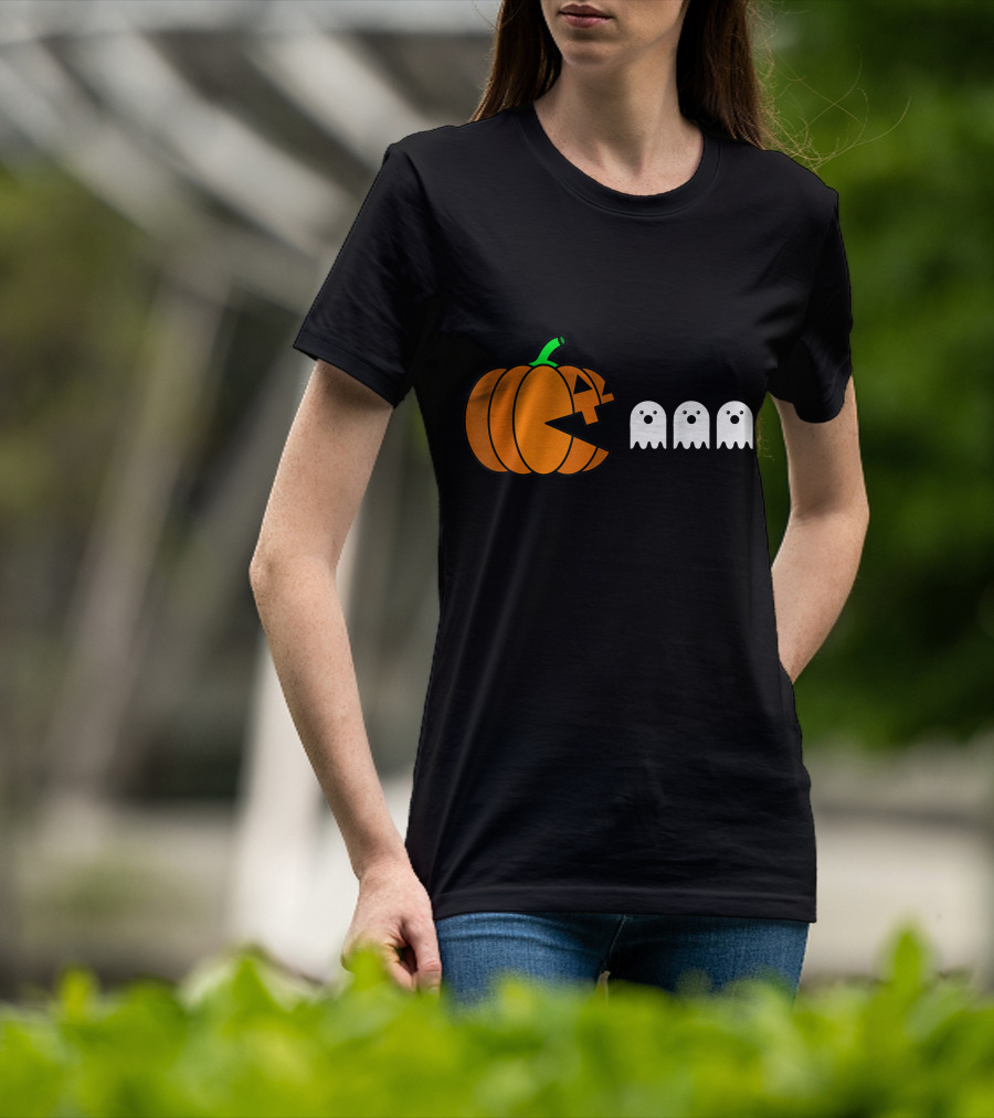 Halloween Pumpkin Pac-Man Style Ghosts T-Shirt