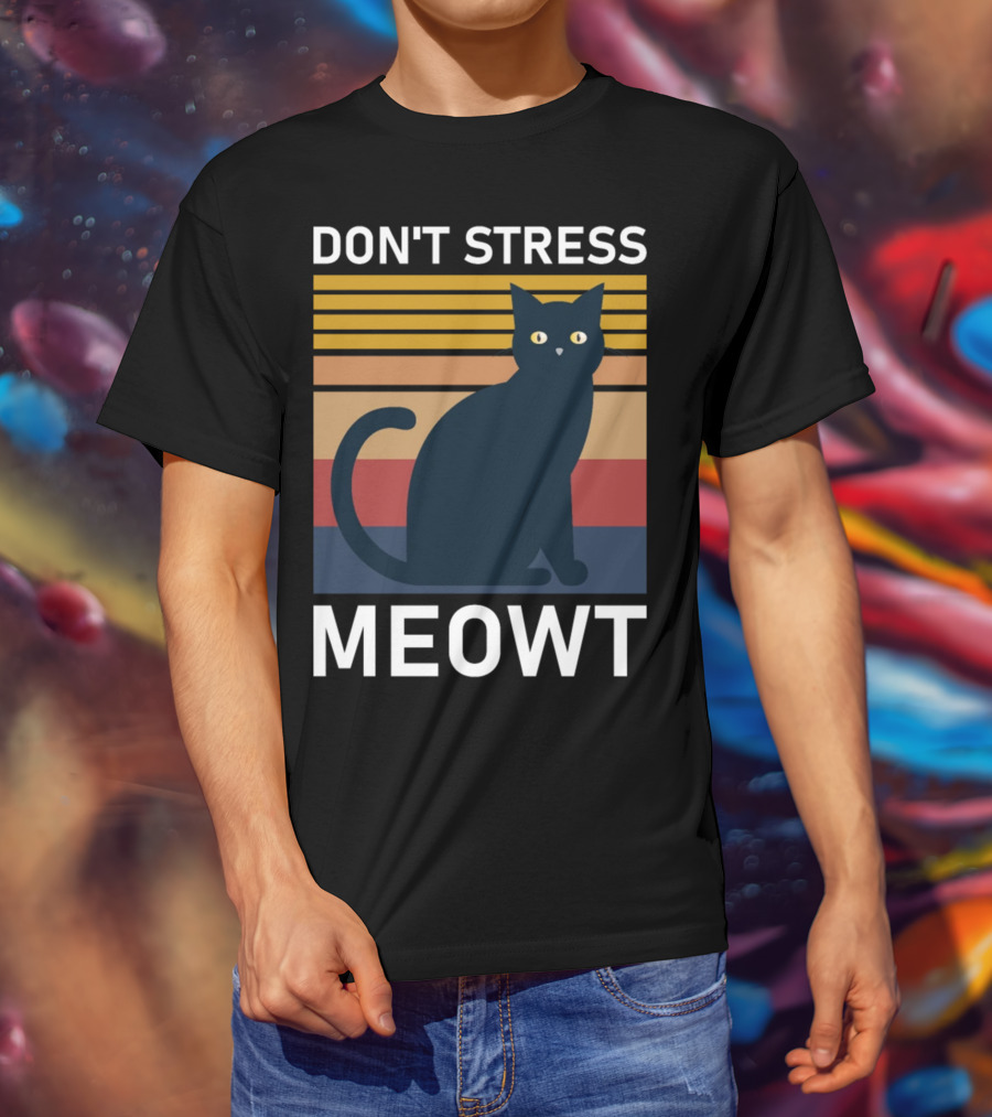 Don't Stress Meowt Retro Striped Cat T-Shirt