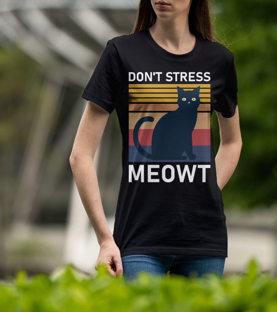 Don't Stress Meowt Retro Striped Cat T-Shirt