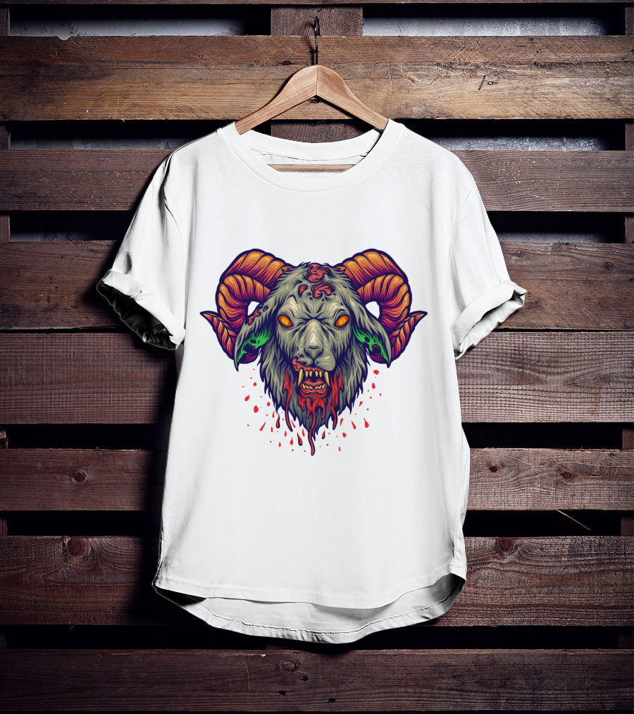 Devil Head Horn Gothic Goat With Blood Splatter And Evil Eyes T-Shirt