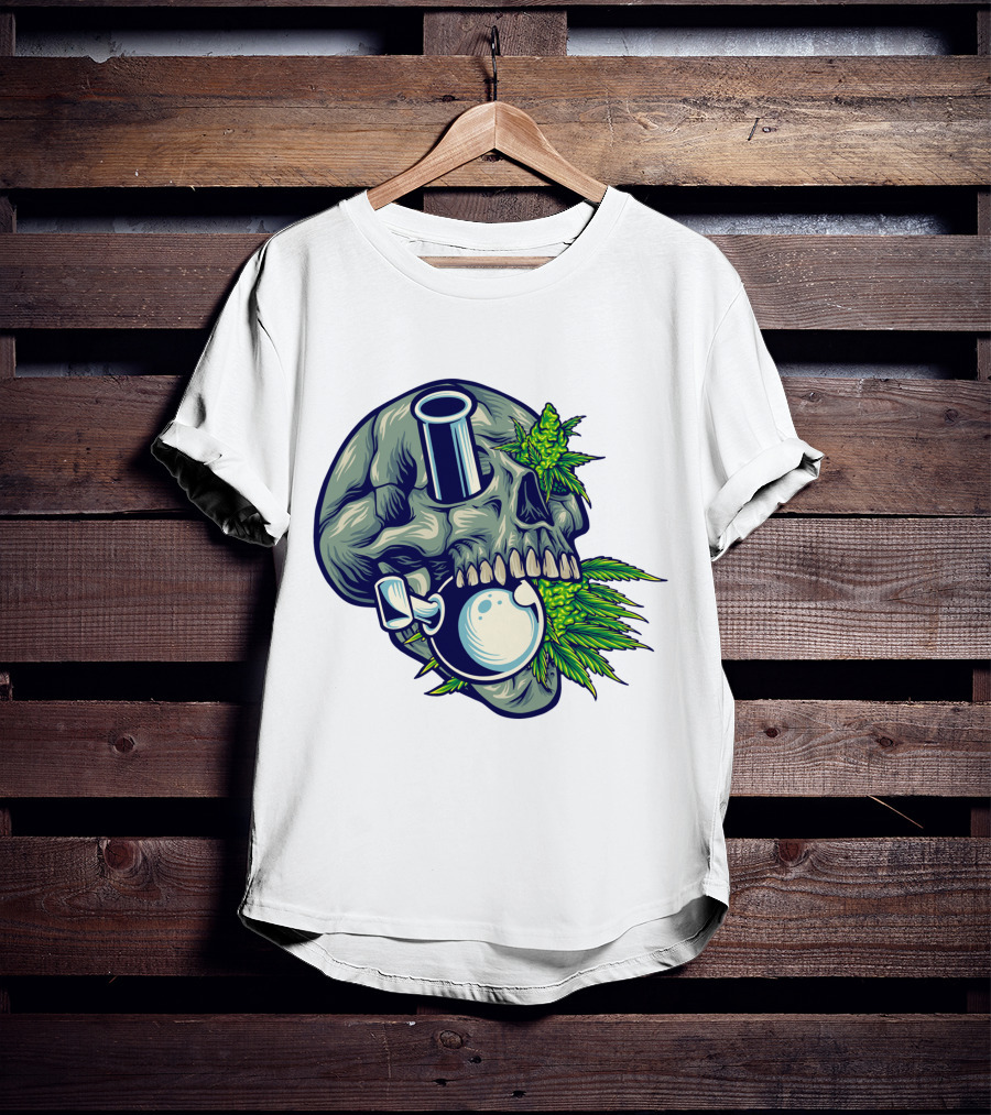 Stone Skull Cannabis Bong With Leaf Accents T-Shirt