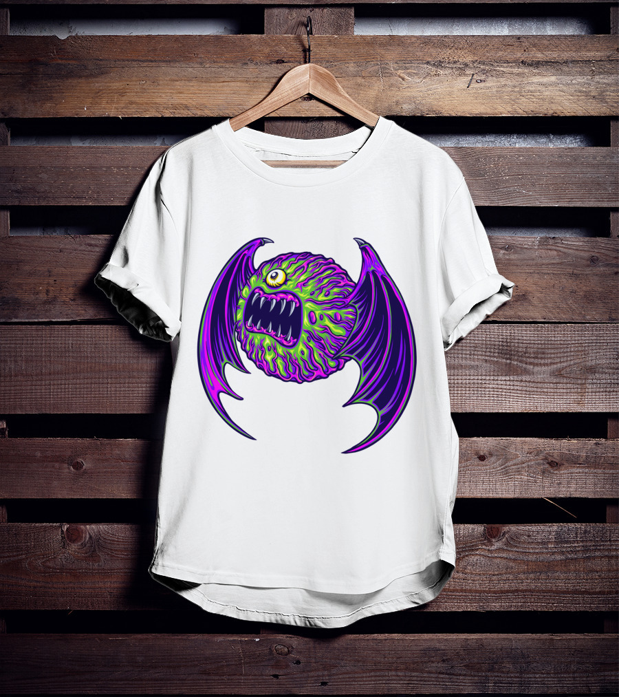 Scary Bat Zombie Monster With Glowing Green And Purple Wings T-Shirt