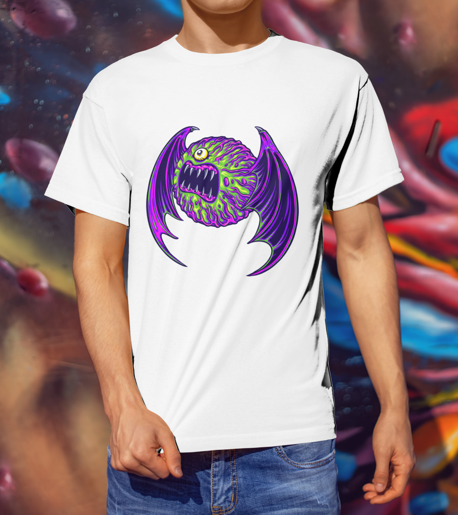 Scary Bat Zombie Monster With Glowing Green And Purple Wings T-Shirt