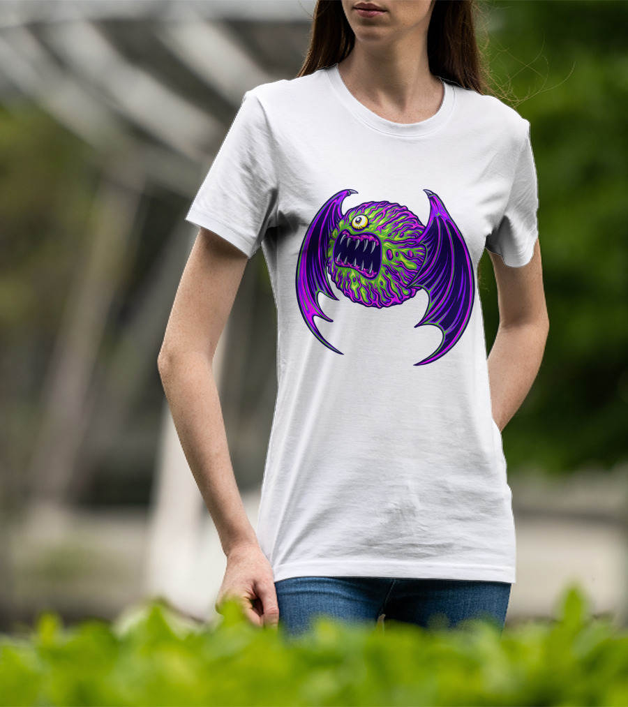 Scary Bat Zombie Monster With Glowing Green And Purple Wings T-Shirt