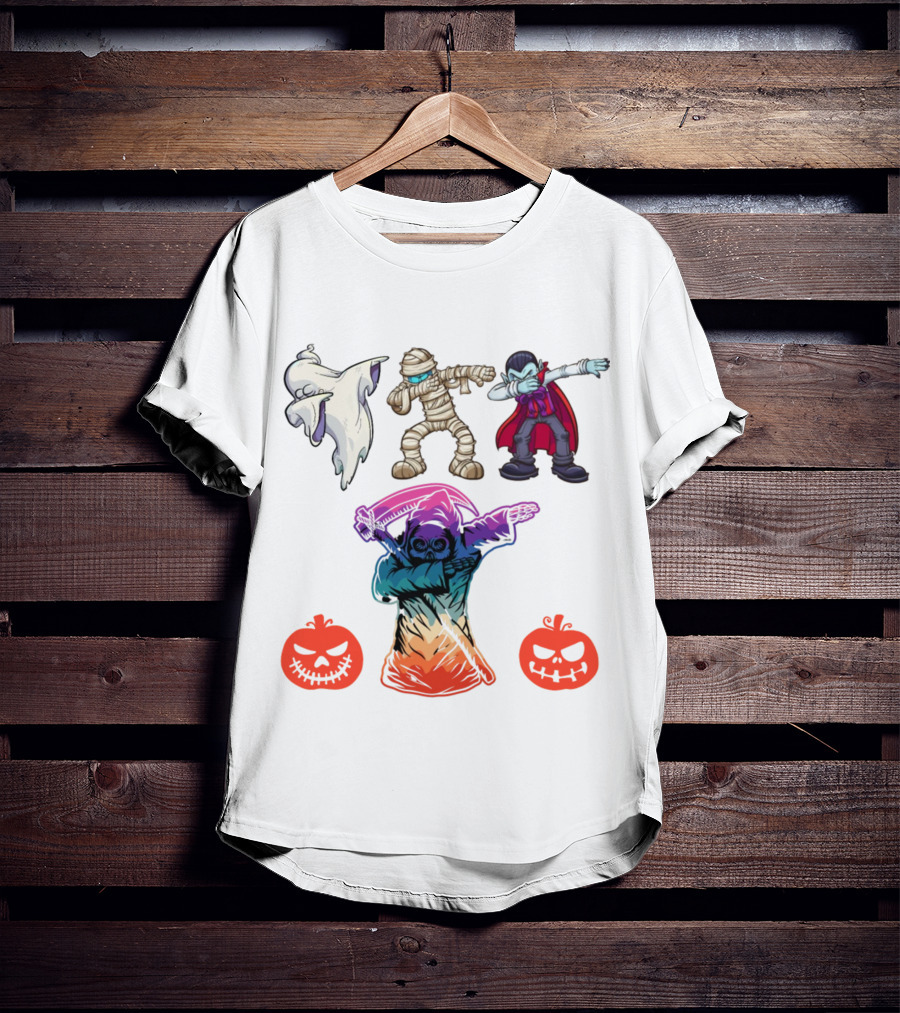 Halloween Dabbing Trick Or Treat Ghost Mummy Vampire Grim Reaper Pumpkins T-Shirt