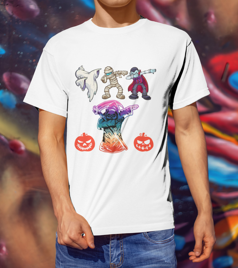 Halloween Dabbing Trick Or Treat Ghost Mummy Vampire Grim Reaper Pumpkins T-Shirt