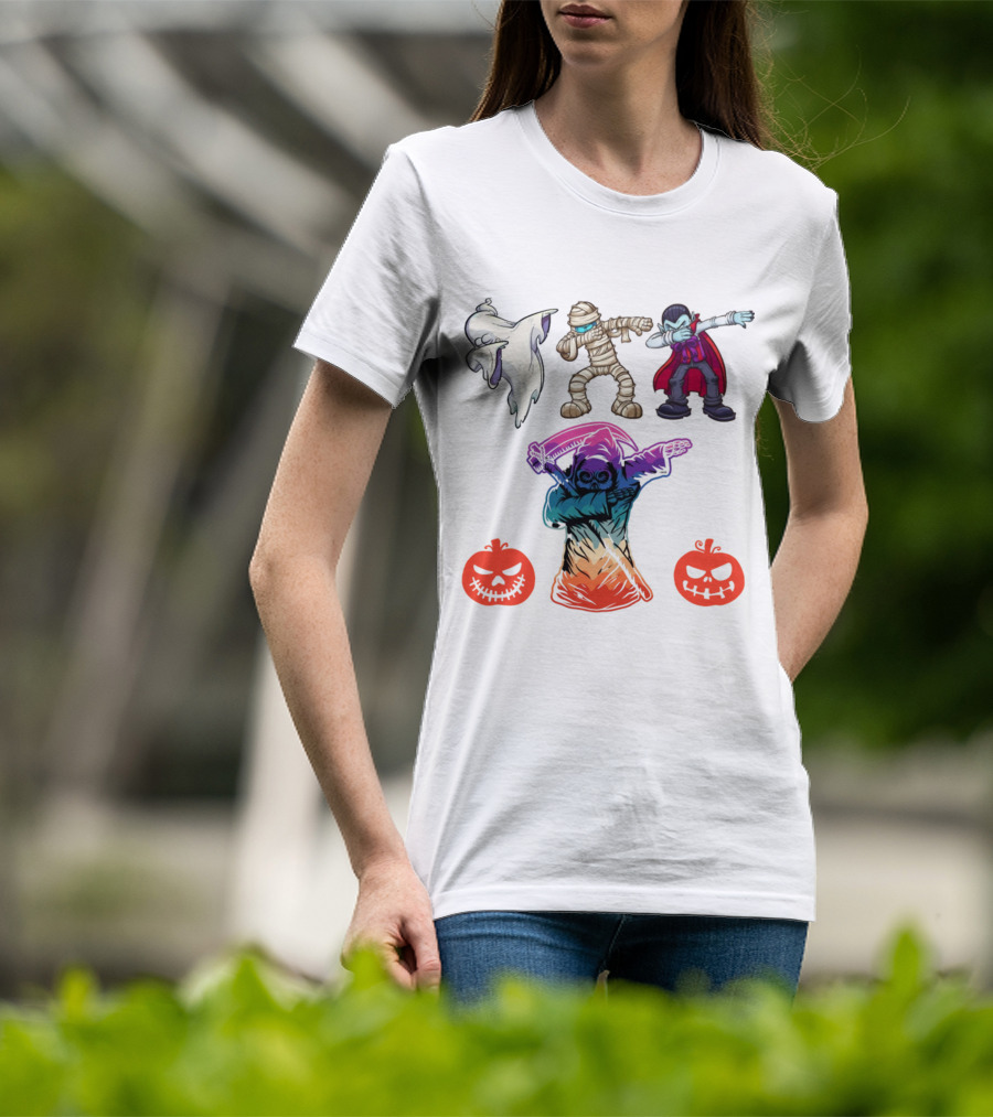 Halloween Dabbing Trick Or Treat Ghost Mummy Vampire Grim Reaper Pumpkins T-Shirt