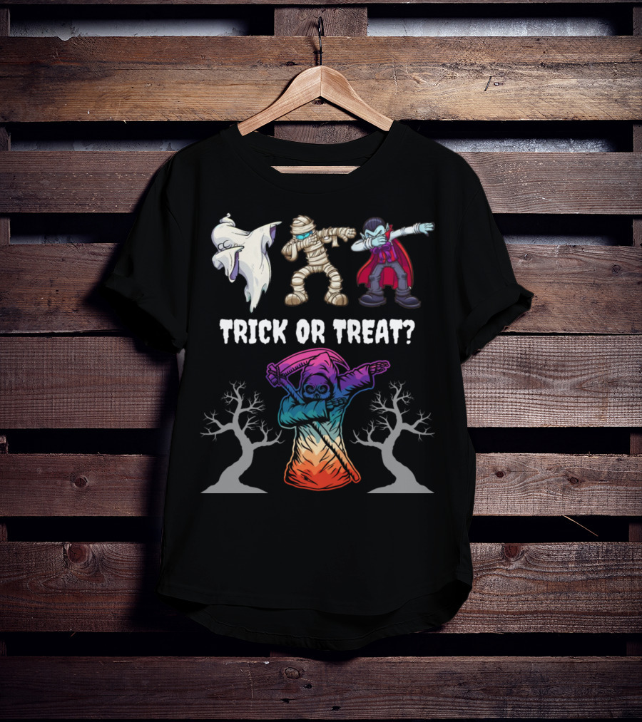 Trick Or Treat Halloween Dabbing Ghost Mummy Vampire Grim Reaper T-Shirt