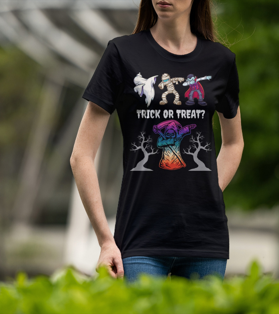Trick Or Treat Halloween Dabbing Ghost Mummy Vampire Grim Reaper T-Shirt