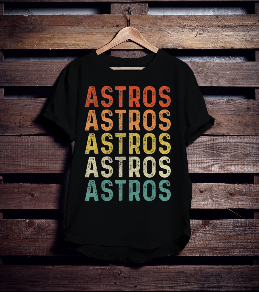 Astros Retro Multicolor Vintage Style Repeated Text T-Shirt