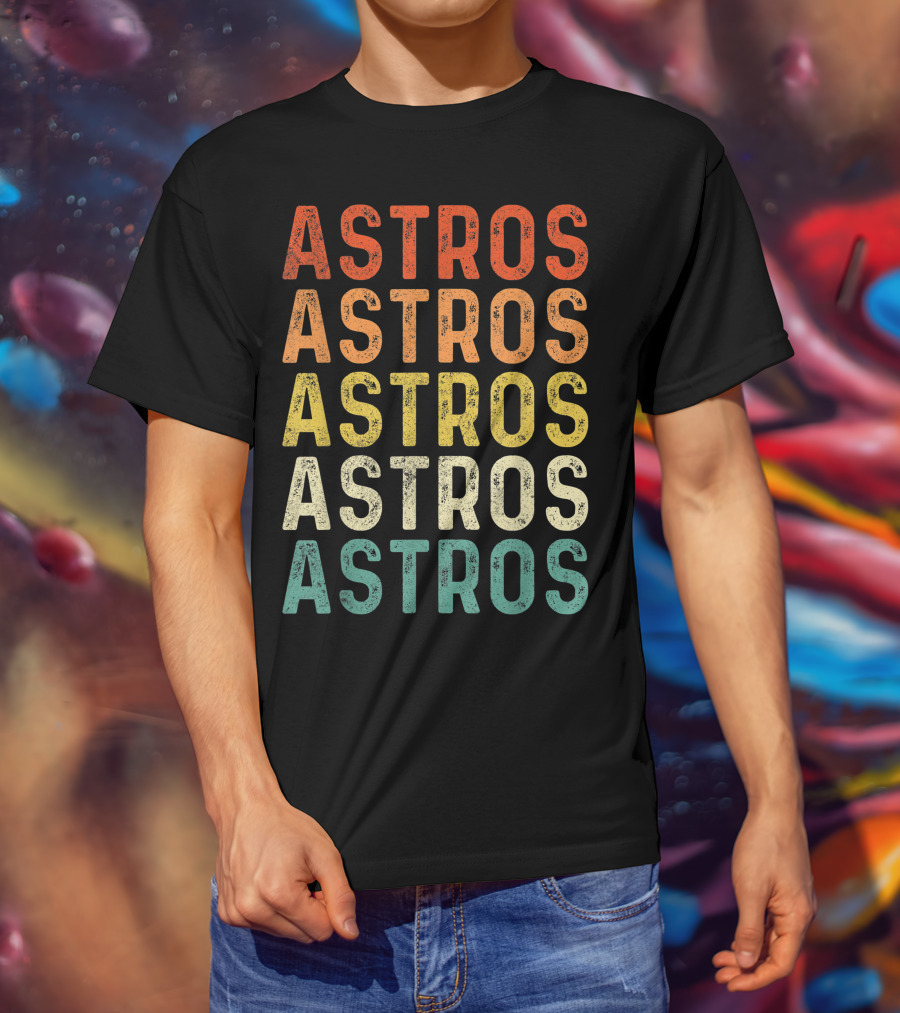 Astros Retro Multicolor Vintage Style Repeated Text T-Shirt