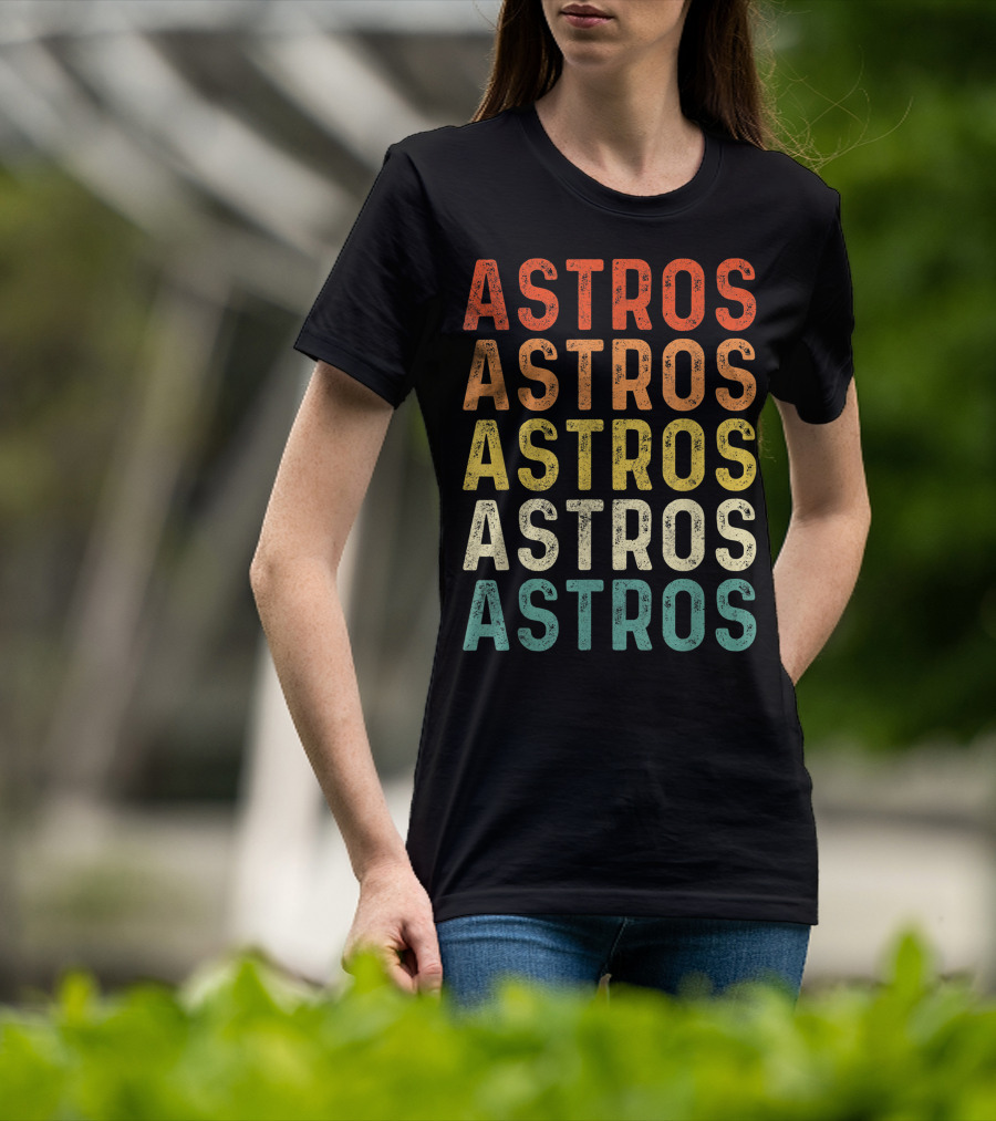 Astros Retro Multicolor Vintage Style Repeated Text T-Shirt