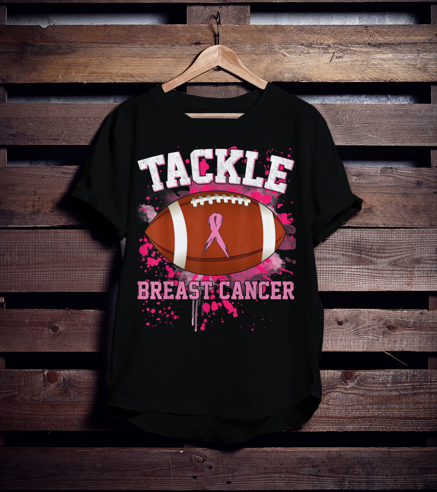 Tackle Breast Cancer Football Pink Ribbon Awareness T-Shirt