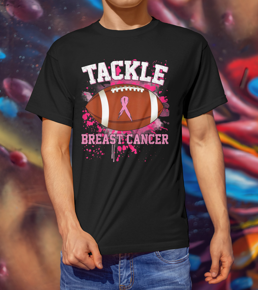 Tackle Breast Cancer Football Pink Ribbon Awareness T-Shirt