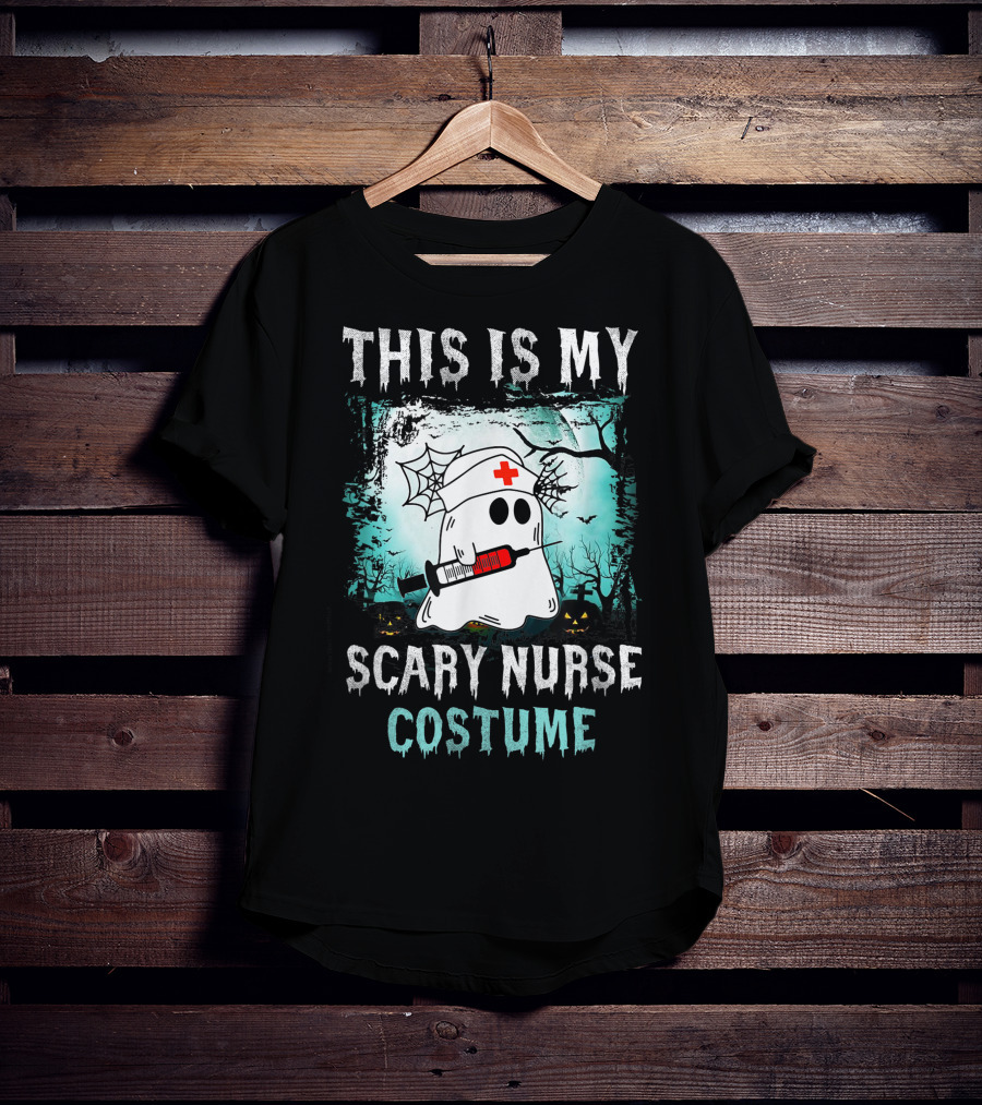 THIS IS MY SCARY NURSE COSTUME Ghost With Syringe And Spider Webs T-Shirt