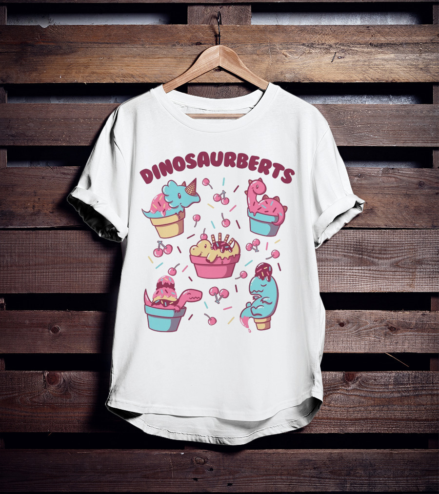 Dinosaurberts Kawaii Ice Cream And Cherries Delight T-Shirt