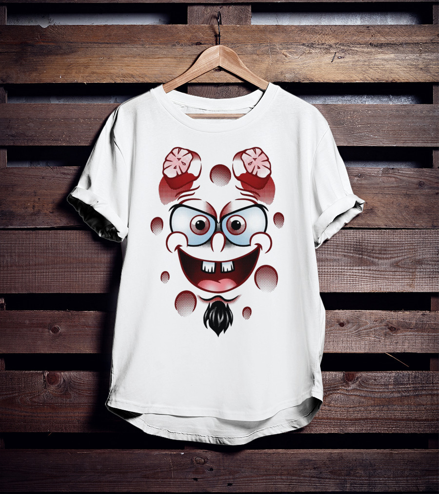 Happy Hellbob Silly Cartoon Face With Sliced Brain Elements T-Shirt