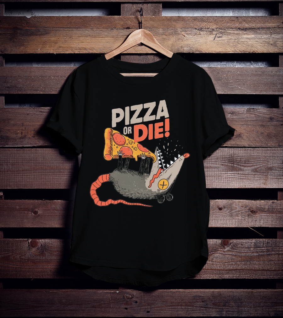 Pizza Or Die Rat Holding Pepperoni Slice T-Shirt