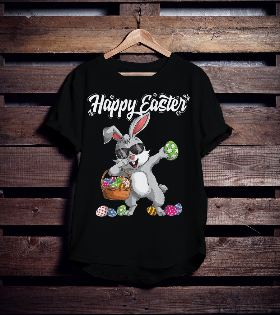 Happy Easter Dabbing Rabbit With Basket And Eggs T-Shirt