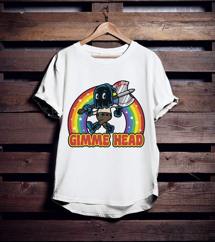 Gimme Head Colorful Hooded Figure With Bloody Axe And Rainbow T-Shirt