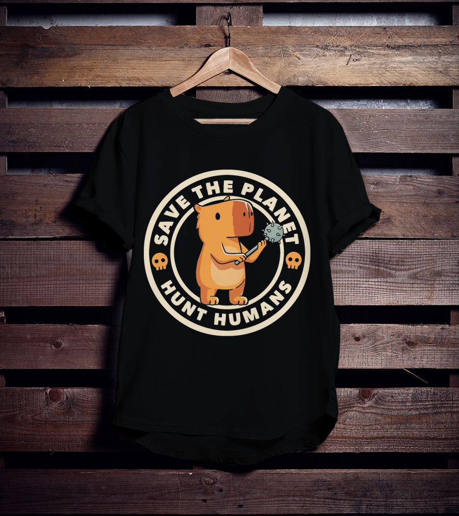 Save The Planet Hunt Humans Cute Bear With Caveman Club T-Shirt