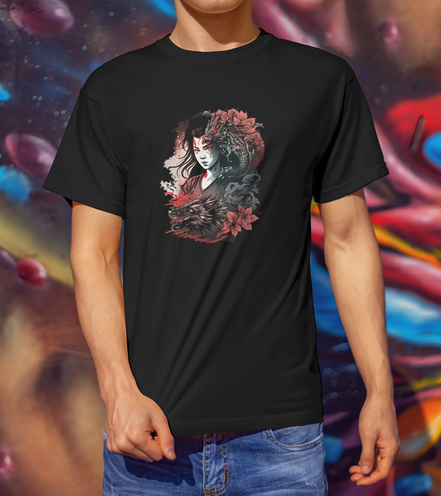 Dragon Boy Red Lotus Warrior With Dragon And Wolf Elements T-Shirt