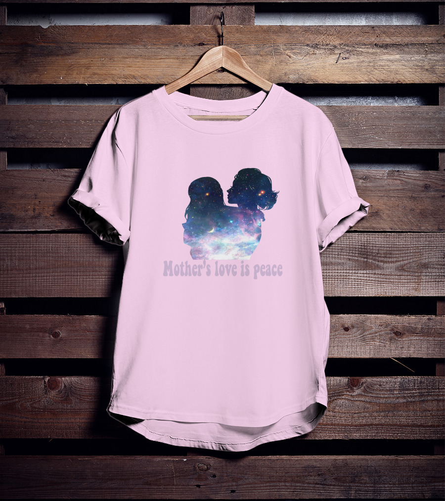 Mother's Love Is Peace Cosmic Silhouette On Pink Background T-Shirt