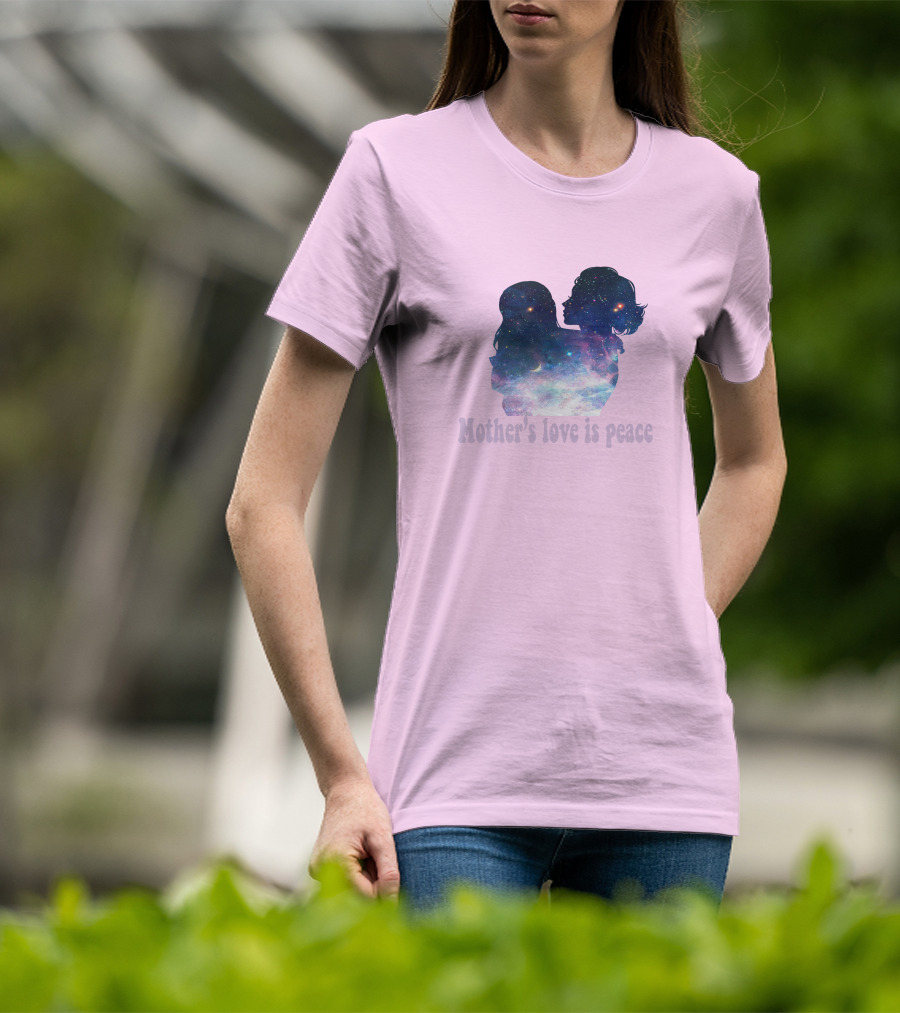 Mother's Love Is Peace Cosmic Silhouette On Pink Background T-Shirt