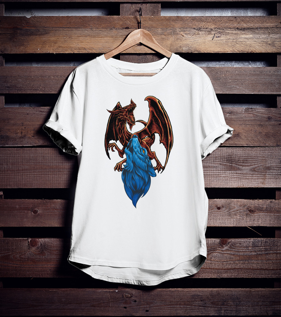 DRAGON Red And Blue Mythical Creature T-Shirt