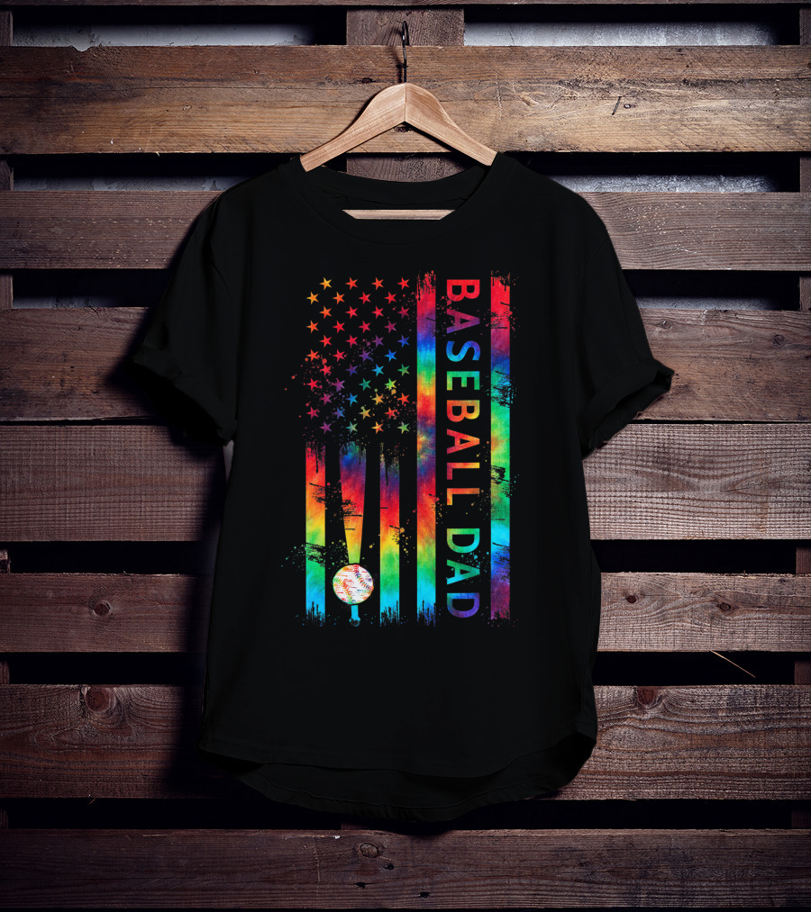 American Flag Tie Dye Baseball Dad Pride Team T-Shirt