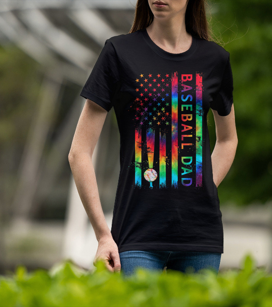 American Flag Tie Dye Baseball Dad Pride Team T-Shirt