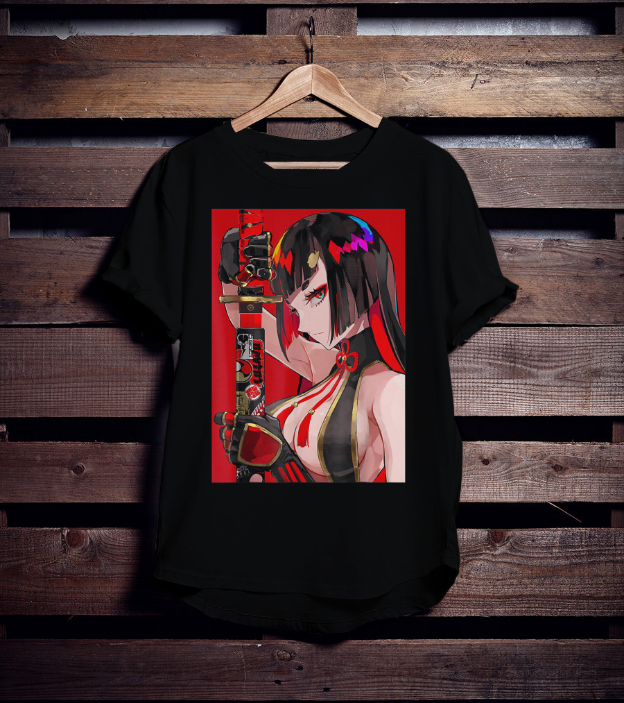Anime Girl Japanese Aesthetic Katana Warrior Otaku T-Shirt