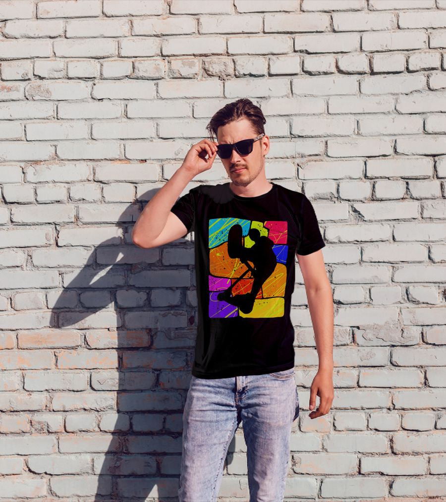 Awesome Scooter Teens Colorful Silhouette Adventure T-Shirt