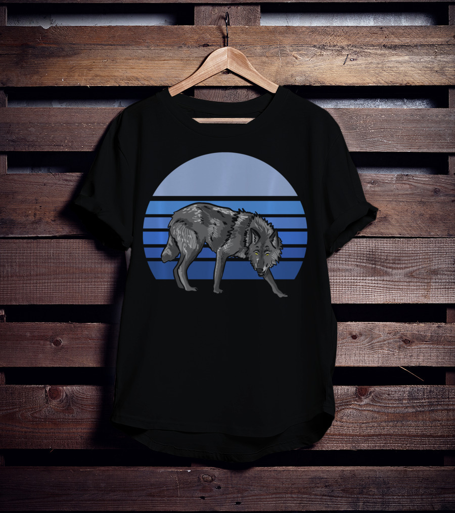 Blue Wolf Moon Striped Wolves Lover T-Shirt
