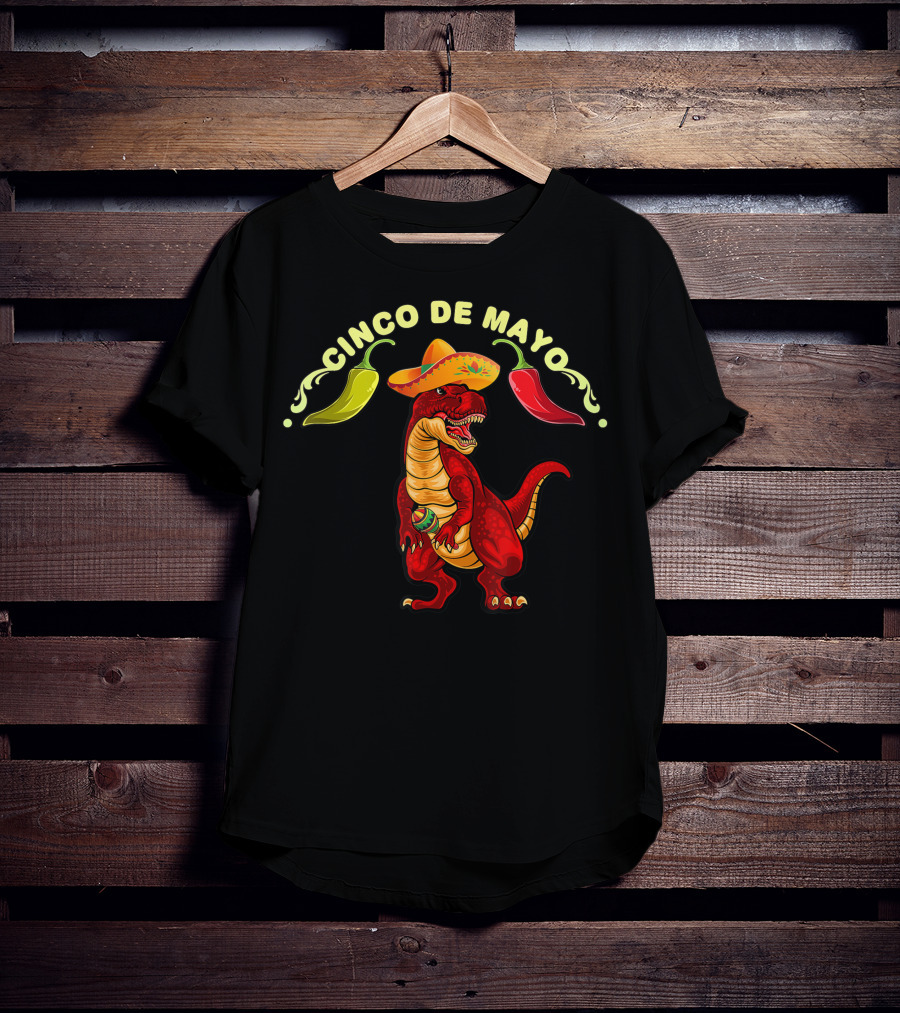 Cinco De Mayo Dinosaur Tyrannosaurus Sombrero Maracas Fiesta 5 De Mayo T-Shirt