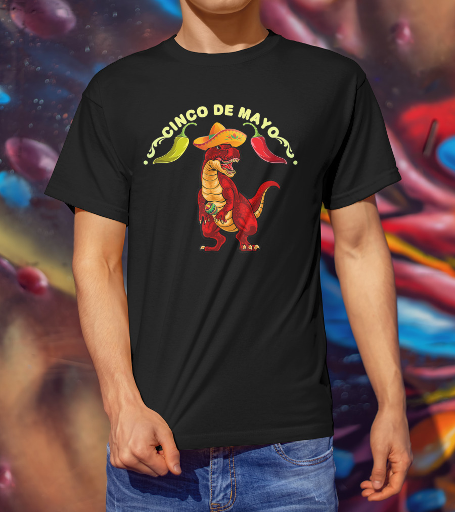 Cinco De Mayo Dinosaur Tyrannosaurus Sombrero Maracas Fiesta 5 De Mayo T-Shirt