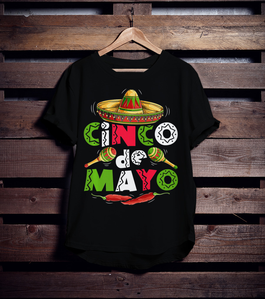 Cinco De Mayo Sombrero Maracas Peppers Mexican T-Shirt
